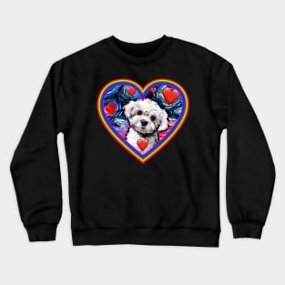 Maltipoo in a rainbow heart Crewneck Sweatshirt